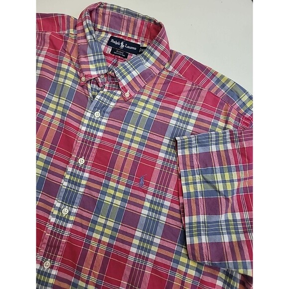 Ralph Lauren Button Down Short Sleeve Blake Pink Yellow‎ Pastel Shirt Men's XL - Picture 1 of 9